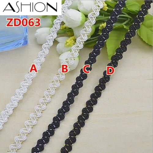 Width 10mm black and white polyester corrugated braided lash rochetribbon villi lace trim ZD063
