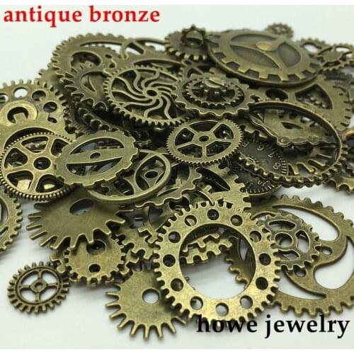 Mixed 100g steampunk gears and cogs clock hands Charm Antique bronze Fit Bracelets Necklace DIY Metal Jewelry Making