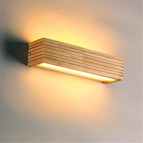 Modern Japanese Style Led Lamp Oak Wooden Wall Lamp Nordic Solid Wood Mirror Wall Lights Sconce for Bedroom Bathroom Warm Light