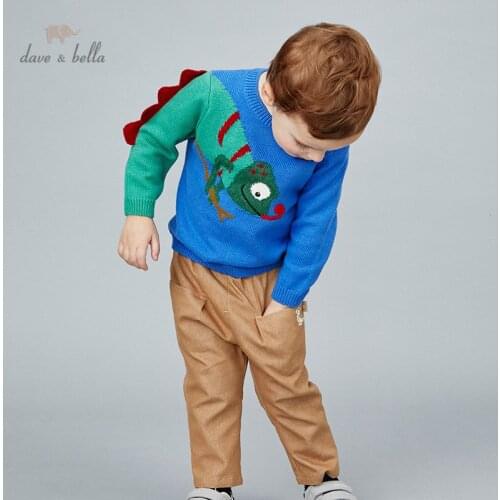 DBX14465 dave bella winter casual baby boys Christmas cartoon dinosaur knitted sweater kids fashion toddler boutique tops