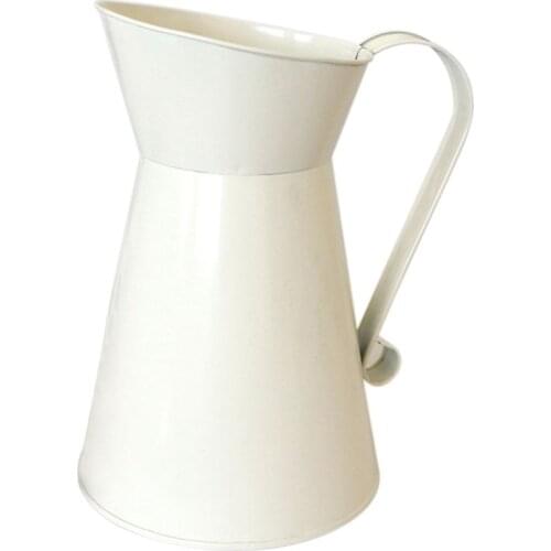 Vintage Tall Shabby Chic Cream Vase Enamel Pitcher Jug Wedding Home Decor-ABUX
