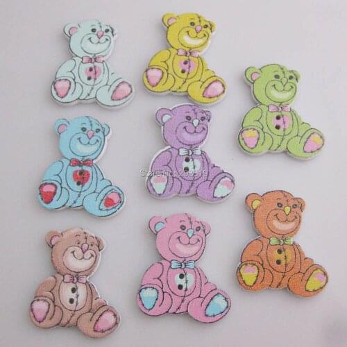 WBNVSO 150pcs Teddy buttons for children mixed wood sewing bear buttons DIY use