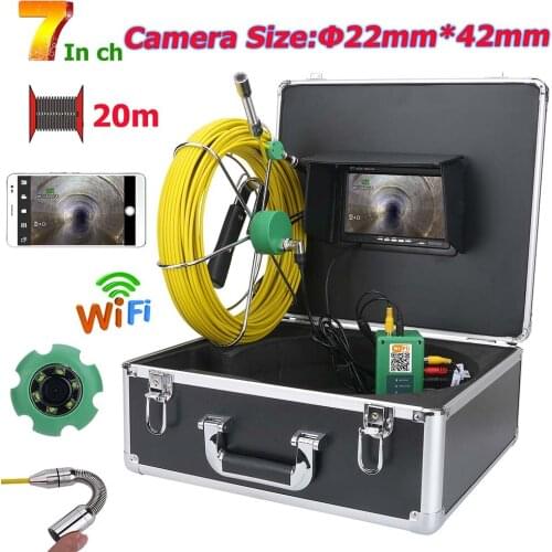 WIFI 7" Monitor 20/30M/40M/50M Pipe Inspection Video Camera 22mm Drain Sewer Pipeline Industrial Endoscope System