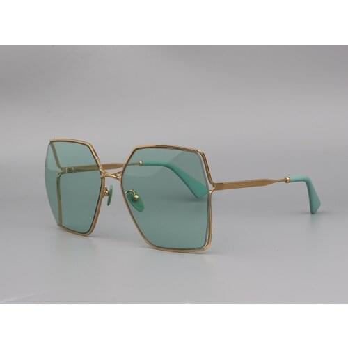 Square metal frame sunglasses women green tips