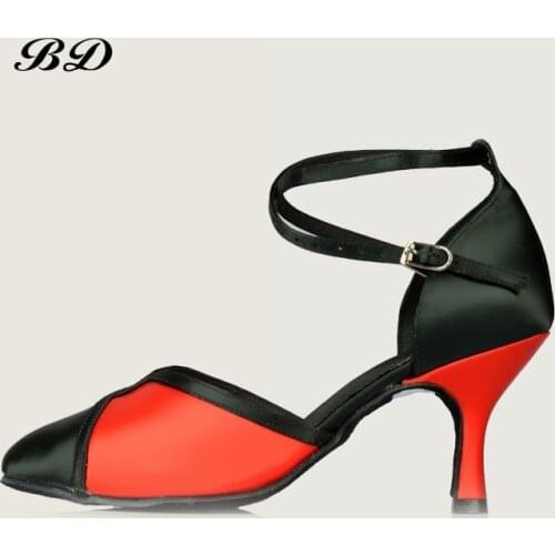 Top Dance Shoes Ballroom Women Latin Shoes BD 147 NEW Round Jazz Modern Genuine Leather Non-slip Soft Sole Thin Heels 7.5CM RED