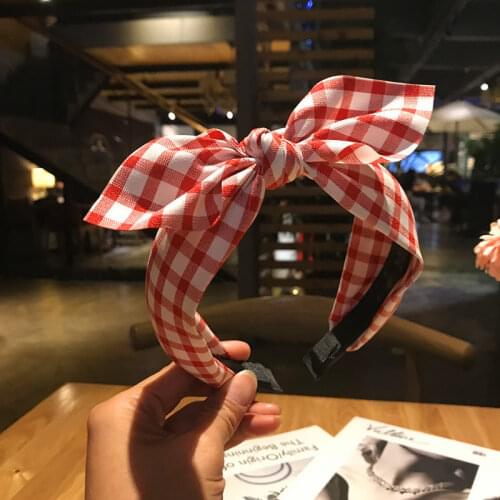 Ladies Rabbite Ear Plaid Knot Headbands Fashion Wide Fabric Bowknot Hairbands Hair Hoops Bands Hair Accessories for Women Girls