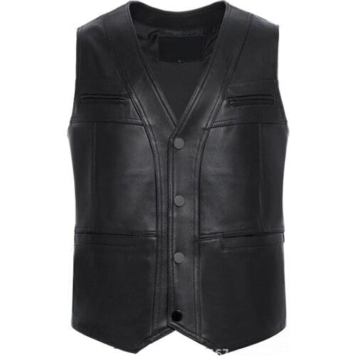 Men vest Genuine leather waistcoat spring autumn middle-aged elderly sheepskin thick warm ather clothing windproof Coat