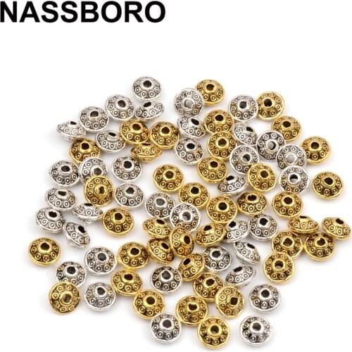 100pcs/lot Retro Tibetan Antique Silver Gold Spacer Beads for Jewelry Making DIY Charms Beaded Bracelet Jewelry Accessories