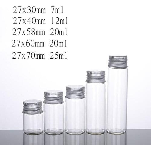 1000pcs 7ml 12ml 20ml 25ml Cute Clear Glass Bottles with Screw Cap Empty Spice Bottles Jars DIY Crafts Vials Storage Bottles