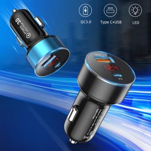 2020 USB Car Charger Quick Charge 4.0 QC4.0 QC3.0 QC SCP 5A PD Type C 30W Fast Car USB Charger For iPhone Xiaomi Mobile Phone