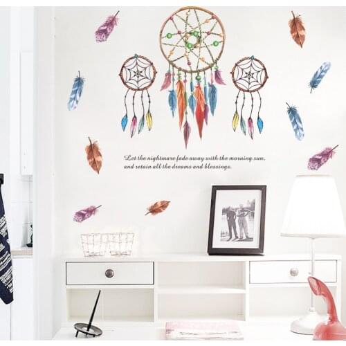 Dream Catcher 3D Wall Sticker Colorful Feathers Decor Bohemian Feather Wallpaper Murals for Living Room Bedroom Door Glass