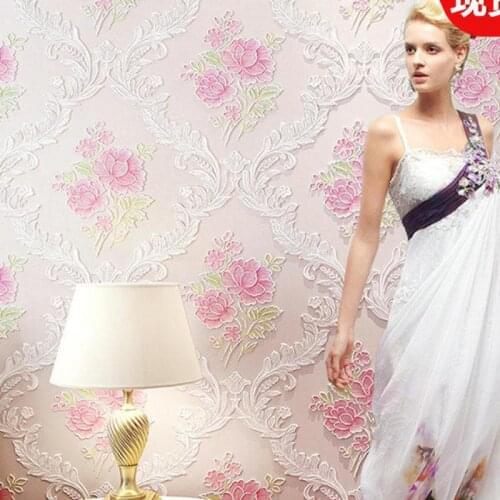 3D Three-dimensional Embossed Non-woven Fabric Flower Pastoral Wallpaper Bedroom Living Room Girl Non-woven Wallpaper