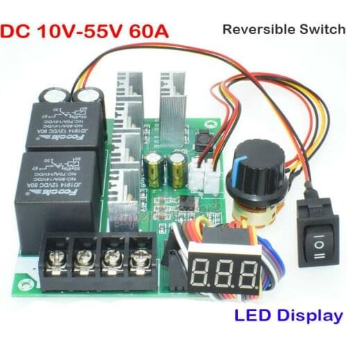 60A PWM DC Motor Governor Brushed Reducer Speed Regulator Controller Reversible DC 12V-48V 18V 24V 36V Forward Reverse CW CCW