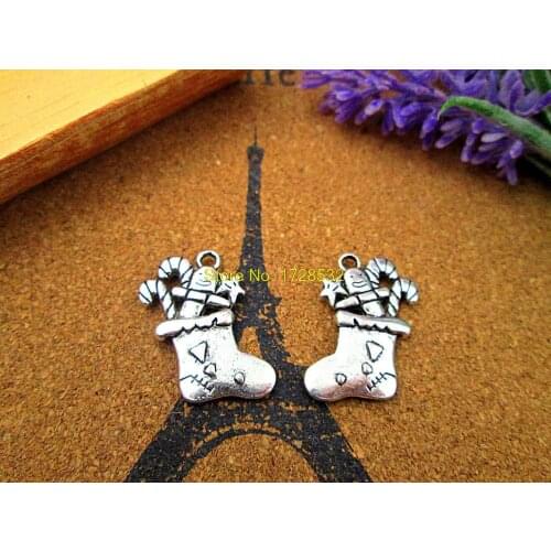 8pcs--Christmas Stocking Charms Antique Tibetan Silver Tone 2 Sided Stocking pendants/charms 28x19mm