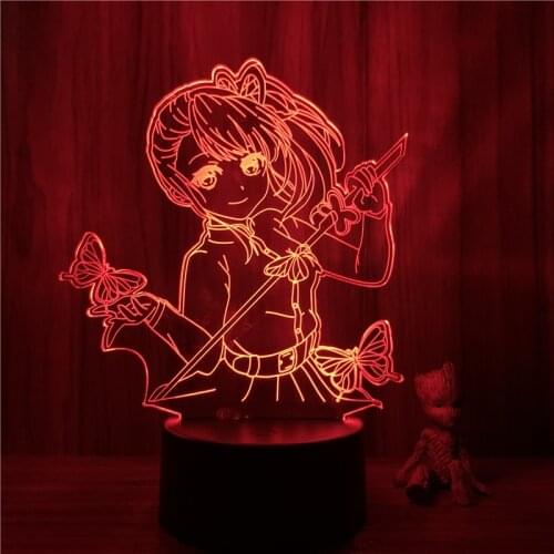 Anime Demon Slayer Tsuyuri Kanao Lovely Action Figure 3D Nightlight 7 Colors Touch Optical Illusion Table Lamp Model