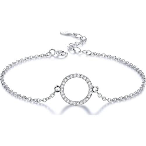 SILVERHOO 925 Sterling Silver Bracelet For Women 5A Clear Cubic Zirconia Round Circle Charm Bracelets Wedding Fine Jewelry
