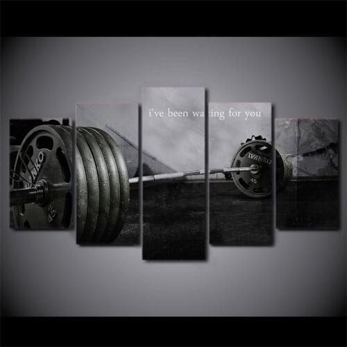 Home Decor HD Print Canvas Painting Modular Pictures 5 Pieces Barbell Gym Bodybuilding Poster Living Room Wall Art Frame