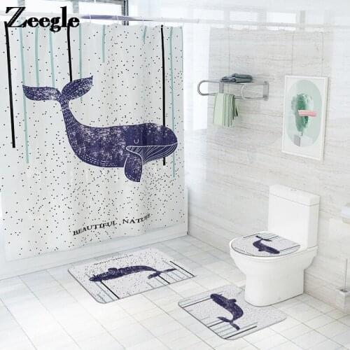 Home Decoration Bath Mat Flannel Shower Curtain Bathroom Carpet Rug Absorbent U-Shaped Toilet Rug and Anti-slip Floor Carpet Set