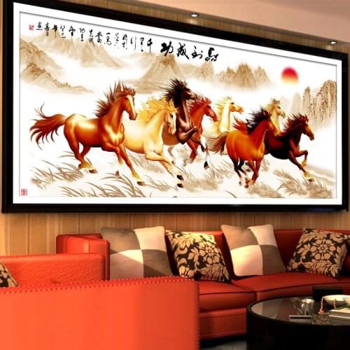 Hot Sale Precision Printed Horse Painting Patterns Fabric ,Needlework Dmc DIY Sets For Embroidery kits Full Cross Stitch Decor