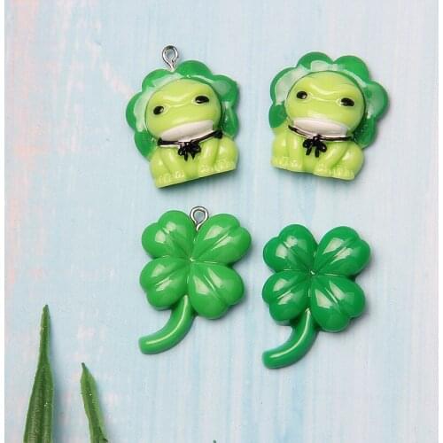 10Pcs/lot Flat back Resin Cabochons Kawaii Clover Frog Flatback Resin Cabochon DIY Phone Decoration Jewelry Making Accessories