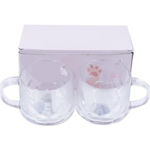 Kapmore 2PCS Cat Claw Cup Creative Glass Coffee Mug Cartoon Cute Milk Juice Home Clear Transparent Glass Paw Cup With Handle