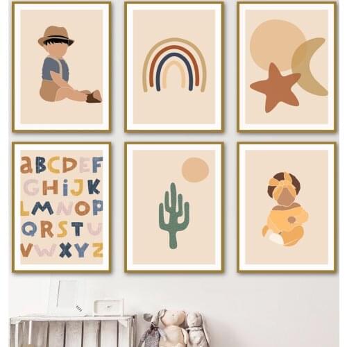 Baby Girl Boy Rainbow Alphabet Number Wall Art Canvas Painting Nordic Posters And Prints Wall Pictures Kids Room Nursery Decor