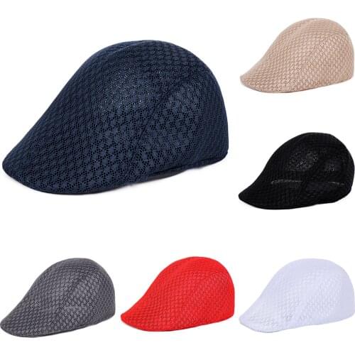 Summer Men Women Casual Flat Beret Hat Adjustable Breathable Golf Sun Mens And Womens Beret Solid Color Hollow Mesh Cap