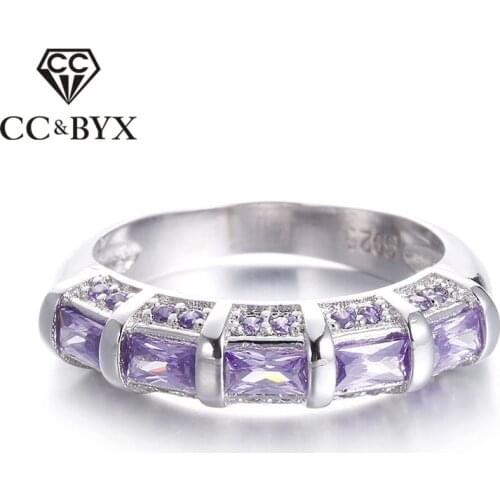 Silver Color Rings For Women Purple Crystal Party Cincin Wanita Cocktail Ring Fashion Jewelry Bijoux Bagues Femme CC244