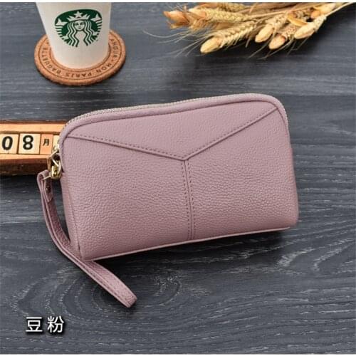 Women Solid Color Leather Zipper Wallet Female Large Capacity Simple Coin Purses Ladies Wristband Card Holder Clutch Phone Bag