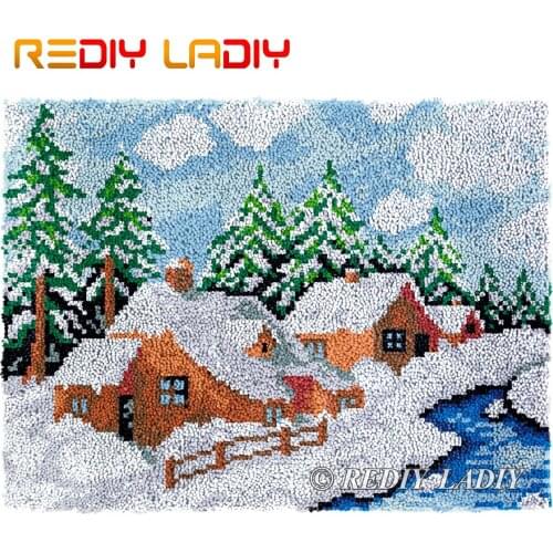Latch Hook Rug Snow Landscape Plush Wall Tapestry Kits DIY Carpet Rug Chunky Yarn Crafts Crochet Floor Mat Home Decor 81*61cm