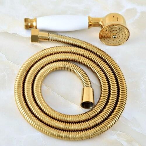 HotelSpa Gold Color Brass 59" Extra Long Flexible Tube Stretchable Hose Pipe & Ceramic Hand Held Spray Shower Head Dhh045