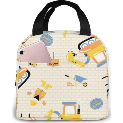Cartoon Construction Equipments Lunch Bag Portable Insulated Thermal Cooler Bento Lunch Box Tote Picnic Storage Bag Pouch