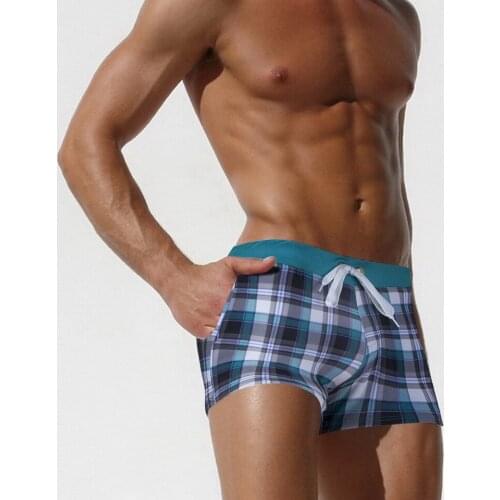 Men Sexy Briefs Swimsuit Low Waist Swimwear Double pocket Printed Pants Summer Swimming Suit Quick Dry Swim Bathing Trunks