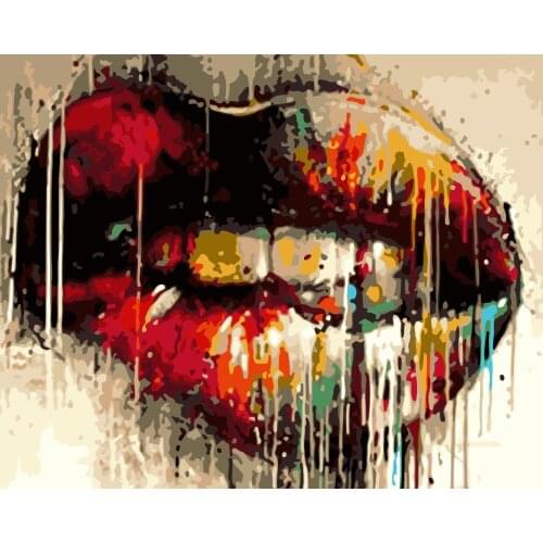 Sexy colored lips Figure Paint By Numbers DIY Oil Painting Big Size Birthday Gift for Child Art Decor Wall Picture 60x75cm