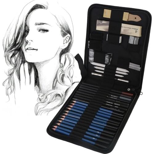 40pcs/Set Graphite Sketch Pencils Set Complete Drawing Kit Includes Charcoals, Pastels And Zippered Carry Case Painting Pencil