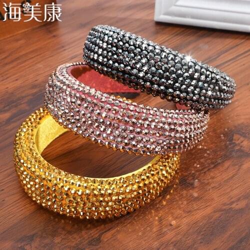 Haimeikang New Rhinestone Full Crystal Headbands for Women Wide Elastic Sponge Hairband Baroque Hair Hoop Tiara Hair Accessories