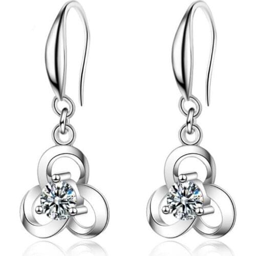 New Sweet Simple Grass Ear Hook 925 Sterling Silver Jewelry Fashion Flower Crystal Women Dangle Earrings SE886