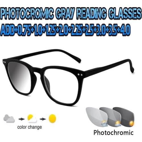 Trend Photochromic Gray Reading Glasses Squared Ultralight High Quality Fashion Men Women+1.0 +1.5 +1.75 +2.0 +2.5 +3 +3.5 +4