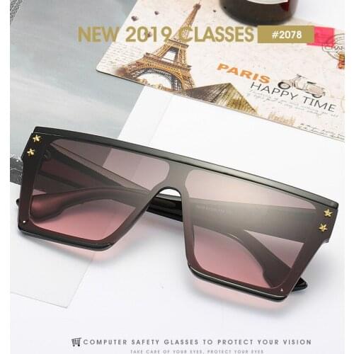 2021 New Fashion Oversized Sunglasses Women Star Big Frame Vintage Flat Top Mirror Shades Gradient Square Sun Glasses For Female