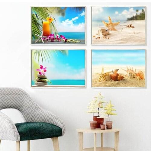 Canvas Art Print Poster Zen Stone Orchid Flower Shell Drift Bottle Wall Art Mediterranean Sea Beach Scenery Living Room Home Dec