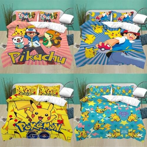 Pokemon Quilt Cover Cartoon Printed Bedding Suit Pikachu Bed Spead Child Kid Bedroom Bed Duvet Cover Bedclothes 2/3pcs Set