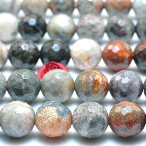 Natural Fossil Coral Jasper Faceted Round Beads Wholesale Loose Gemstones Semi Precious Stones for Jewelry Making Diy Bracelet