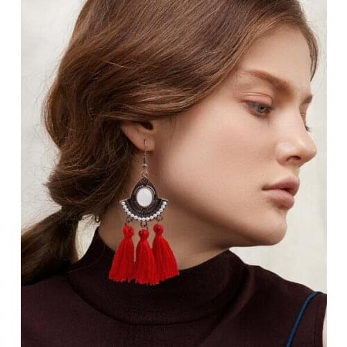 Retro exaggerated creative drop-shaped tassel earrings ethnic style Bohemian earrings fashionable and simple