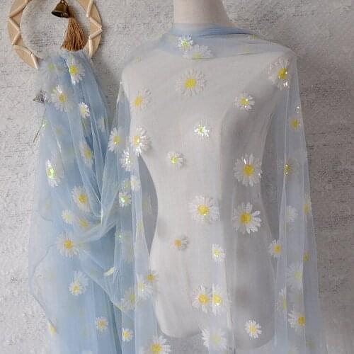 Pink and blue mesh sequins daisy tulle lace fabric diy skirt wedding dress veil fabric photo background decoration accessories