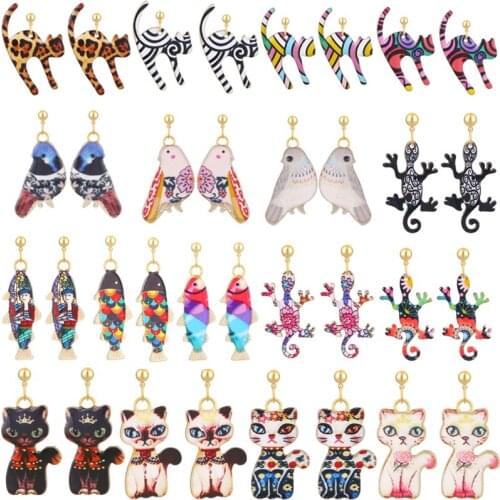 Cartoon Lovely Cat Peace Dove Earrings Fashion Women Stud Earrings Mermaid Earrings Gecko Pendant Earring Female Jewelry