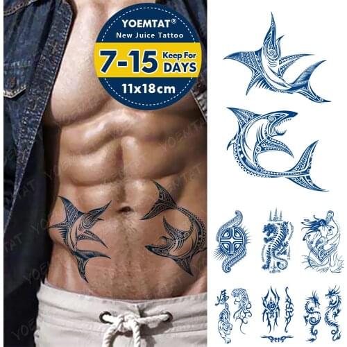 Juice Lasting Ink Tattoos Body Art Waterproof Temporary Tattoo Sticker Maori Totem Power Tatoo Arm Fake Dolphin Tiger Tatto Men