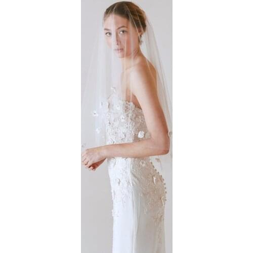 2019 wedding bridal veil short applique rhinestone veil with comb bride 2 layer velo de novia robe de mariage