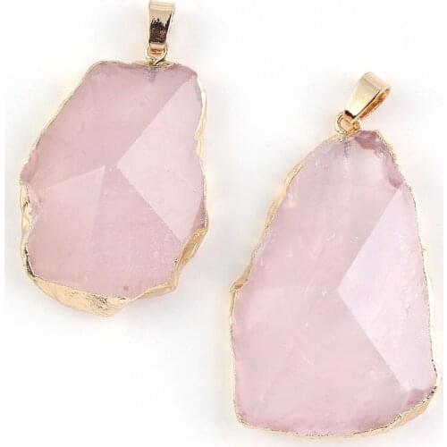 Light Yellow Gold Color Irregular Shape Natural Rose Pink Quartz Section Pyramid Pendant Fashion Jewelry