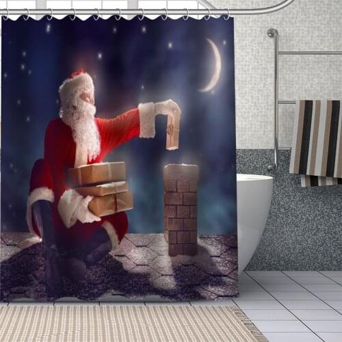 Waterproof Shower Curtain Can Be Customized Santa Claus Bathroom Shower Bath Supplies Polyester Shower Curtain With Hooks