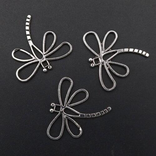WKOUD 10pcs Silver Color Hollow Metal dragonfly Charm Vintage Necklace Bracelet DIY Jewelry Alloy Connector A1691